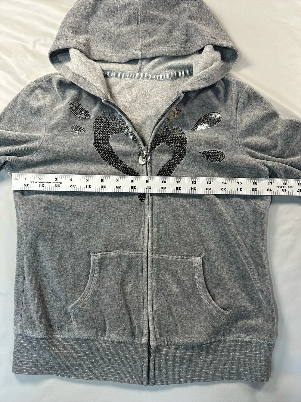 Justice Gray Velour Zip Hoodie with Sequin Heart size 16 girls